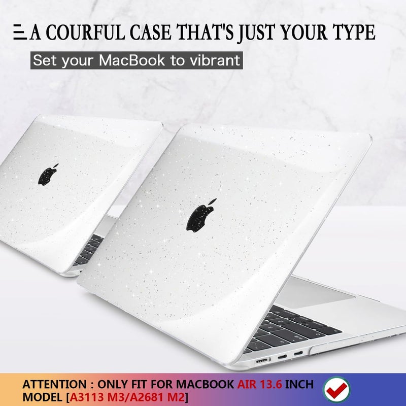 CISSOOK Clear Glitter Star Case for MacBook Air 13.6 inch 2024 2022 Release A3113 M3 A2681 M2  Glossy Sparkly Hard Shell Case with Keyboard Cover Type C Adapter for MacBook Air 13.6"" with Touch ID - Image 3